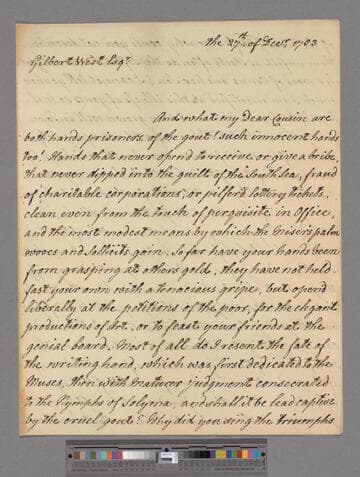 Montagu, Elizabeth (Robinson). Letter to Gilbert West