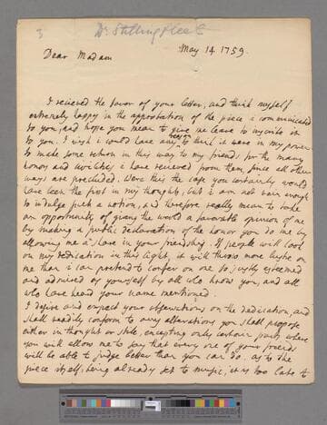 Stillingfleet, Benjamin. Letter to Elizabeth (Robinson) Montagu