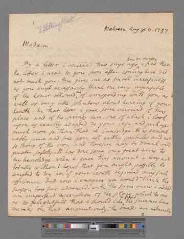 Stillingfleet, Benjamin. Letter to Elizabeth (Robinson) Montagu