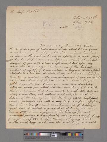 Montagu, Elizabeth (Robinson). Letter to Elizabeth Carter