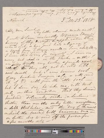 Opie, Amelia (Alderson).  Letter to Sarah (Alderson) de Barbot