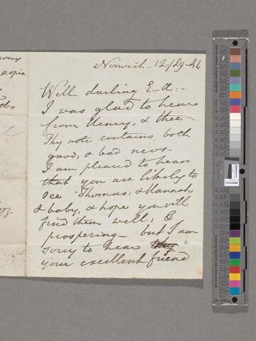 Opie, Amelia (Alderson). Letter to Elizabeth Amelia Briggs