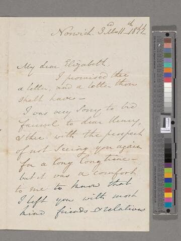 Opie, Amelia (Alderson). Letter to Elizabeth Amelia Briggs