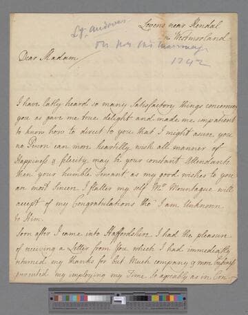 Howard, Mary (Finch), Viscountess Andover. Letter to Elizabeth (Robinson) Montagu