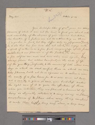 Montagu, Elizabeth (Robinson). Letter to George Lyttelton, 1st Baron Lyttelton of Frankley