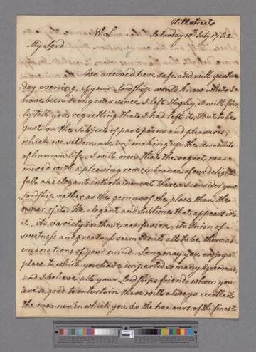 Montagu, Elizabeth (Robinson). Letter to George Lyttelton, 1st Baron Lyttelton of Frankley