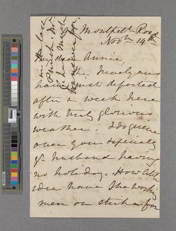 Frances Macaulay. Letter to Annie (Parker) Cardwell, after Viscountess Cardwell