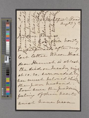 Frances Macaulay. Letter to Annie (Parker) Cardwell, after Viscountess Cardwell