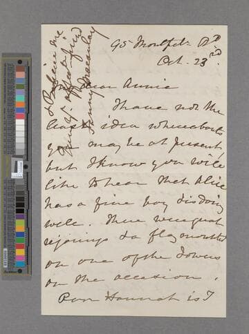 Frances Macaulay. Letter to Annie (Parker) Cardwell, after Viscountess Cardwell