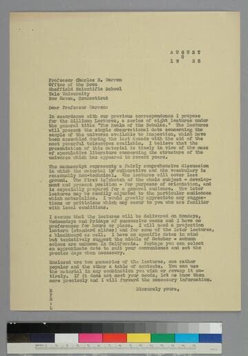 EPH writes to Charles Warren of Yale University
