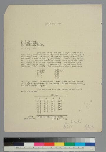 EPH writes to astronomer William Wright of the Lick Observatory