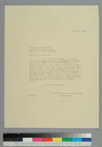 EPH writes to Norman Donalson of the Yale University Press