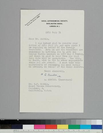 A. Hunter, Secretary of the Royal Astronomical Society, writes to EPH