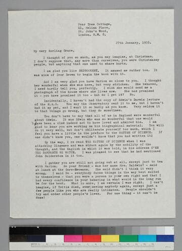 Writer Fryniwyd Tennyson (Jesse) Harwood writes to her friend GBH