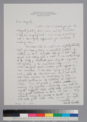 EPH writes to astronomer Nicholas Mayall