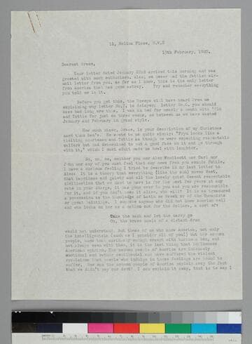 Writer Fryniwyd Tennyson (Jesse) Harwoodd writes to her friend Grace Hubble