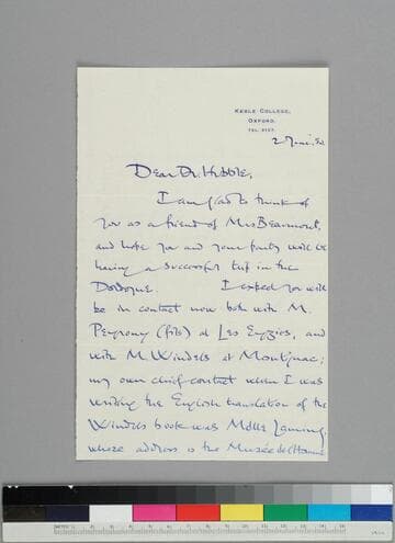 Christopher Hawkes writes to Edwin Hubble