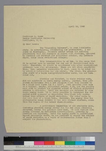 EPH writes to physicist George Gamow