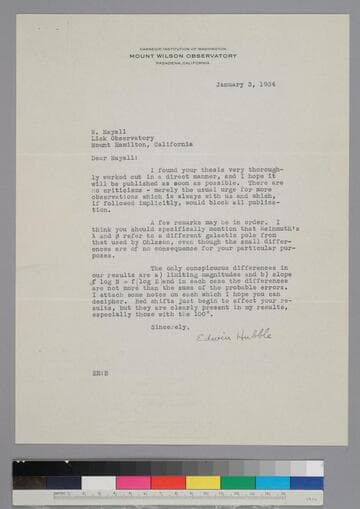 EPH writes to astronomy graduate student Nicholas Mayall