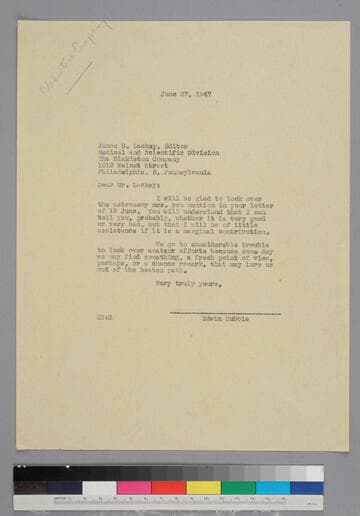 EPH writes to James Lackey