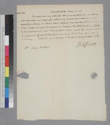 Thomas Jefferson, Monticello, letter to John Neilson
