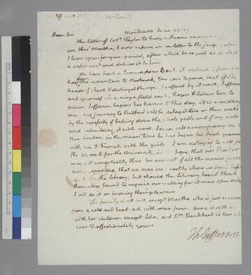Thomas Jefferson, Monticello, letter to Thomas Mann Randolph Jr