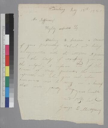 George L. Montgomery, Petersburg, letter to Thomas Jefferson