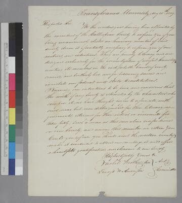 Vachel Worthington and George W. Anderson, Transylvania University Calliopean Society, letter to Thomas Jefferson
