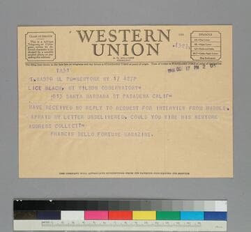 Francis Bello of Fortune Magazine wires Alice Beach