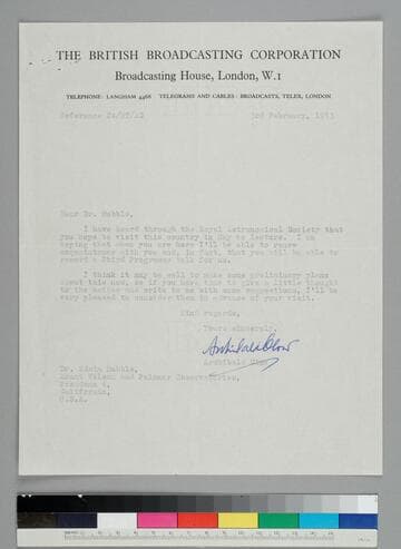 Archibald Clow of the British Broadcasting Corporation writes to EPH