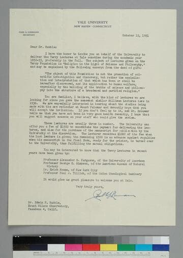 Carl Lohmann, Secretary of Yale University, writes to EPH