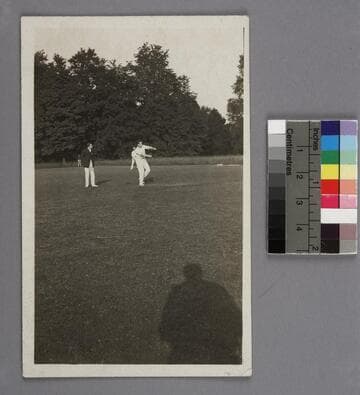 Edwin Powell Hubble pitching a baseball in a game in Oxford, England