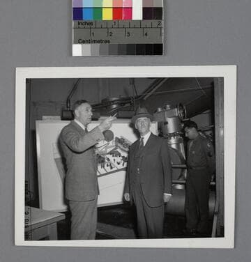 Edwin Powell Hubble and Henry Stimson at the wind tunnel at the Ballistic Research Laboratory