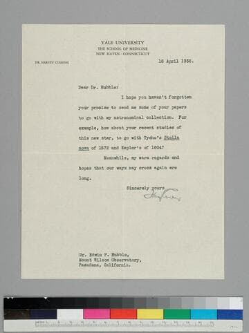 Harvey Cushing of the Yale University School of Medicine, writes to EPH