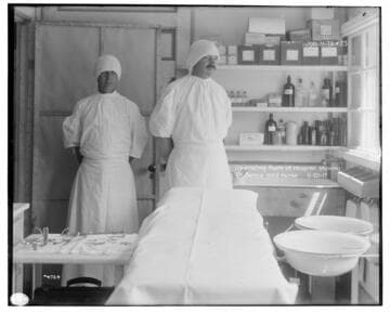 Big Creek Huntington Lake Dams - Operating room at Hospital showing Dr. Bemis and nurse. Job H