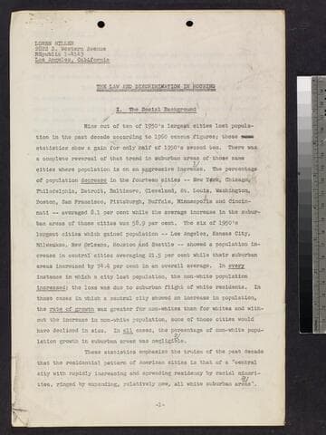 Speech: "The Law and Discrimination in Housing"