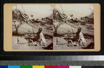 Mono woman with basket in her hands, Owens Valley, California