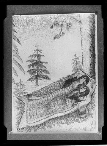 Photograph of a drawing illustrating Washoe life and legends