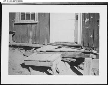 Close-up view of entrance to Merrick Lake dining cabin at Vermejo Ranch