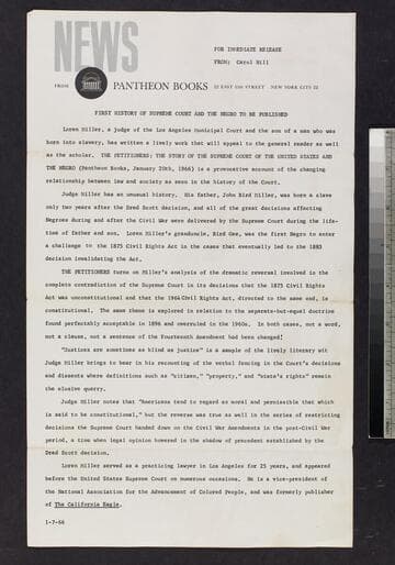 Press release: First History of Supreme Court and the Negro to be Published