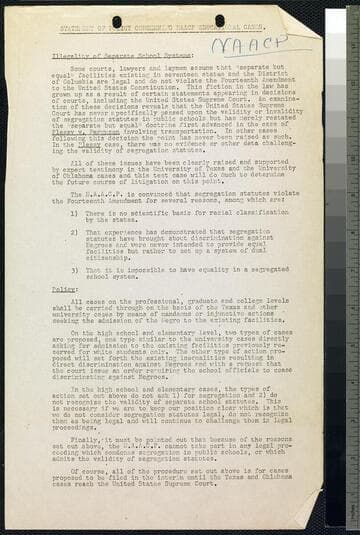 Statement of Policy Concerning NAACP Educational Cases