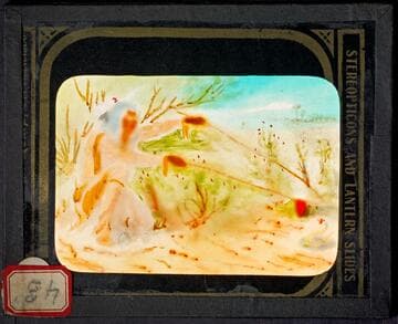 Artwork illustrating an Indian catching a snake