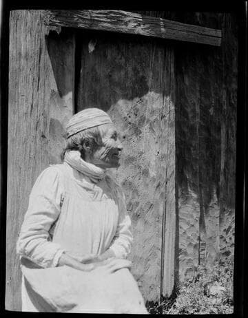 Portrait in profile of unidentified older Native American woman