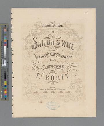 The sailor's wife : "I've a letter from thy sire, baby mine." / sung by Madlle. Parepa   words by C. Mackay   music by F. Boott