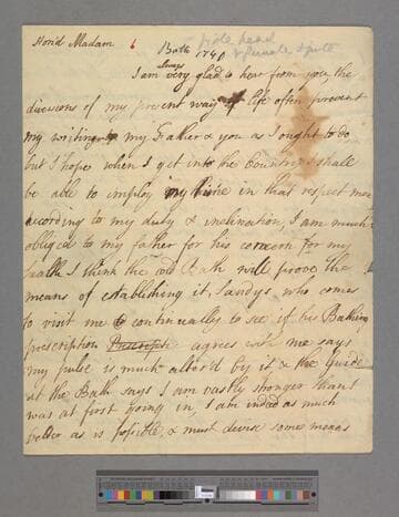Montagu, Elizabeth (Robinson). Letter to Elizabeth (Drake) Robinson
