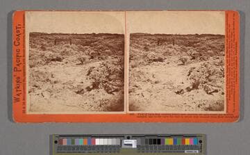 View of Lava Bed, looking South-east, showing the spot where the Modocs camped, and to the right the trail by which they escaped from their stronghold