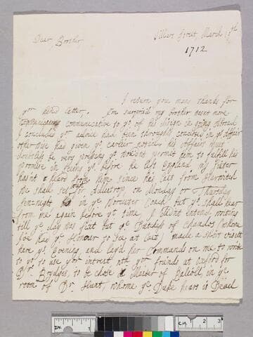 Wight, Cassandra Leigh, 1695-1778. Letter to Theophilus Leigh, 1693-1785