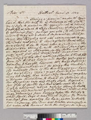 Leigh, Theophilus, 1693-1785. Letter to Thomas Leigh, 1734-1813