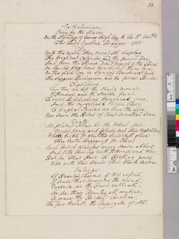 Leigh, Thomas, 1734-1813. Epithalamium / Sung by the Muses / on the Marriage of James Leigh…to…Lady Caroline Brydges…: [poem]