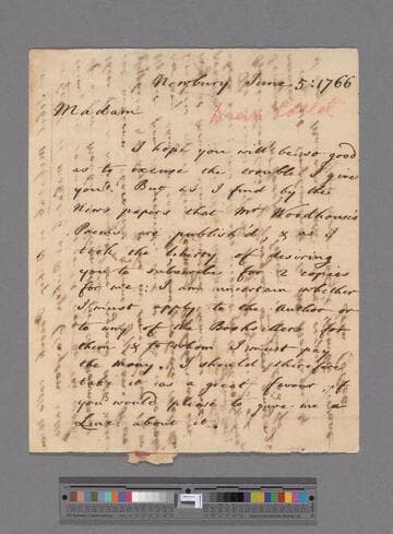 Collet, John. Letter to Elizabeth (Robinson) Montagu